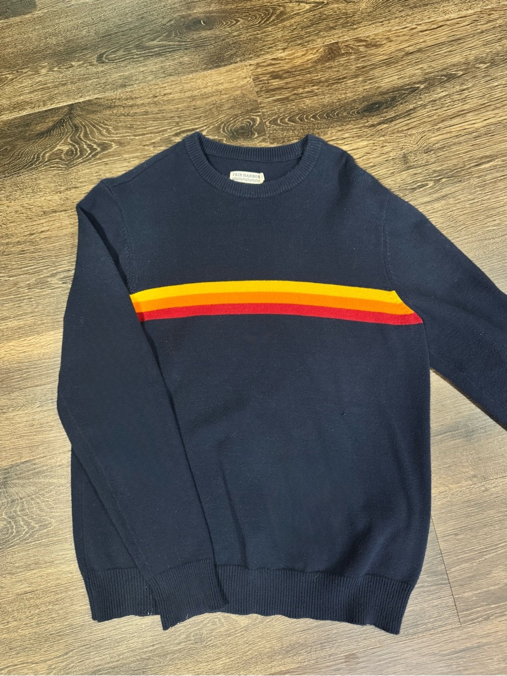 Fair Harbor Mens Robinson Crewneck Sweater Sz S Sunset Stripe Retro 80s CA Surf